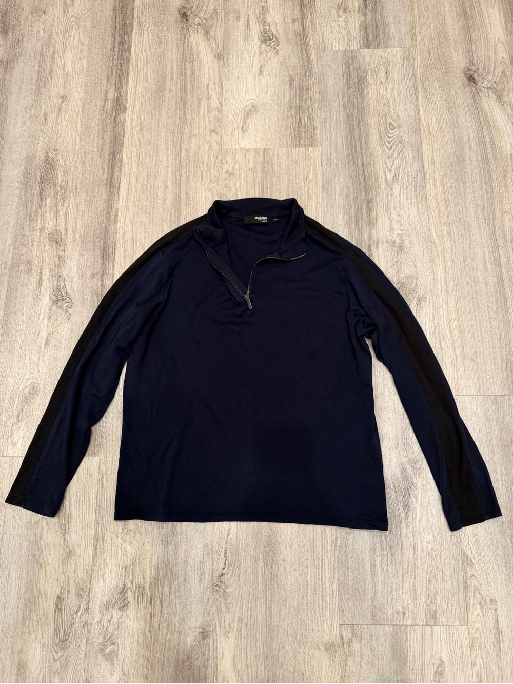 Murano Liquid Luxury Large Navy Black Quarter Zip Slim Fit Pullover